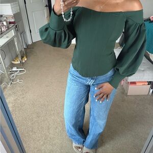 PrettyLittleThing Dark Green off the shoulder bustier Top